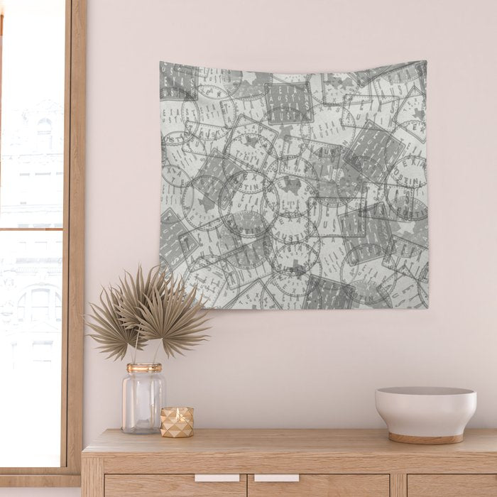 Vintage Texas Austin Travel Stamp Pattern Wall Tapestry Gallery Image 2