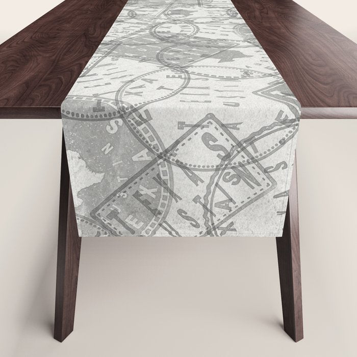 Vintage Texas Austin Travel Stamp Pattern Table Runner Gallery Image 1