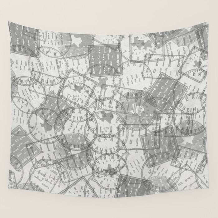 Vintage Texas Austin Travel Stamp Pattern Wall Tapestry Gallery Image 1
