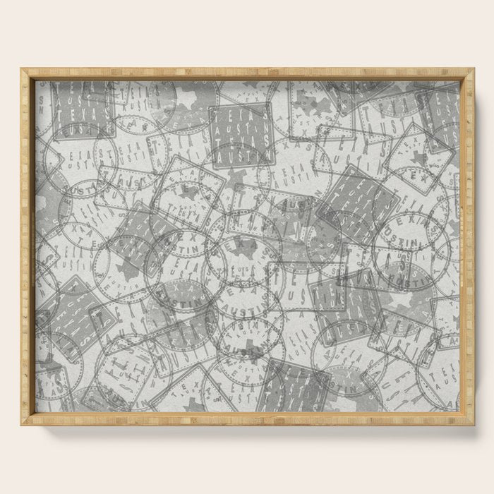 Vintage Texas Austin Travel Stamp Pattern Serving Tray Gallery Image 1