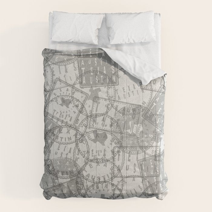 Vintage Texas Austin Travel Stamp Pattern Comforter Gallery Image 1