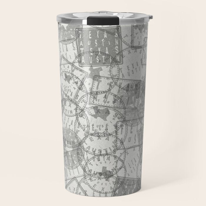 Vintage Texas Austin Travel Stamp Pattern Travel Mug Gallery Image 1