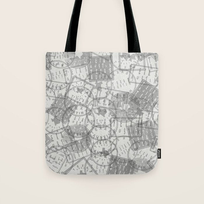 Vintage Texas Austin Travel Stamp Pattern Tote Bag Gallery Image 1