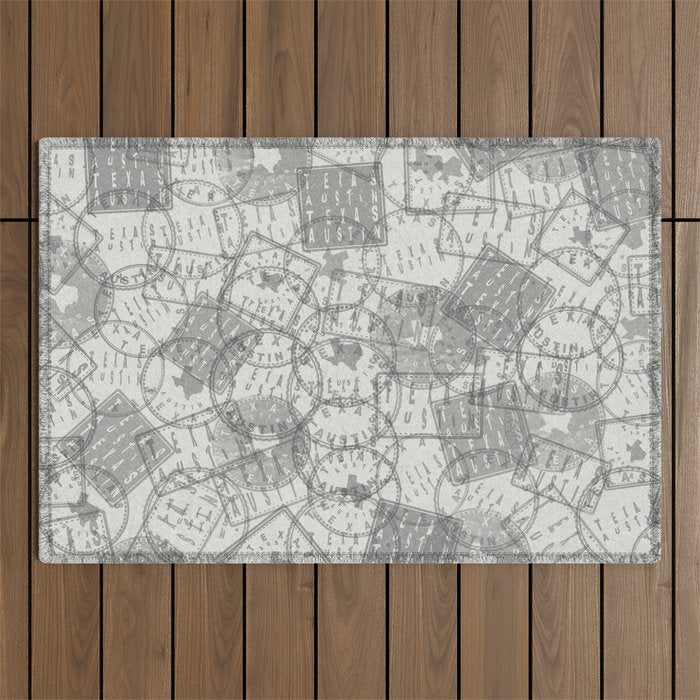 Vintage Texas Austin Travel Stamp Pattern Outdoor Rug Gallery Image 1