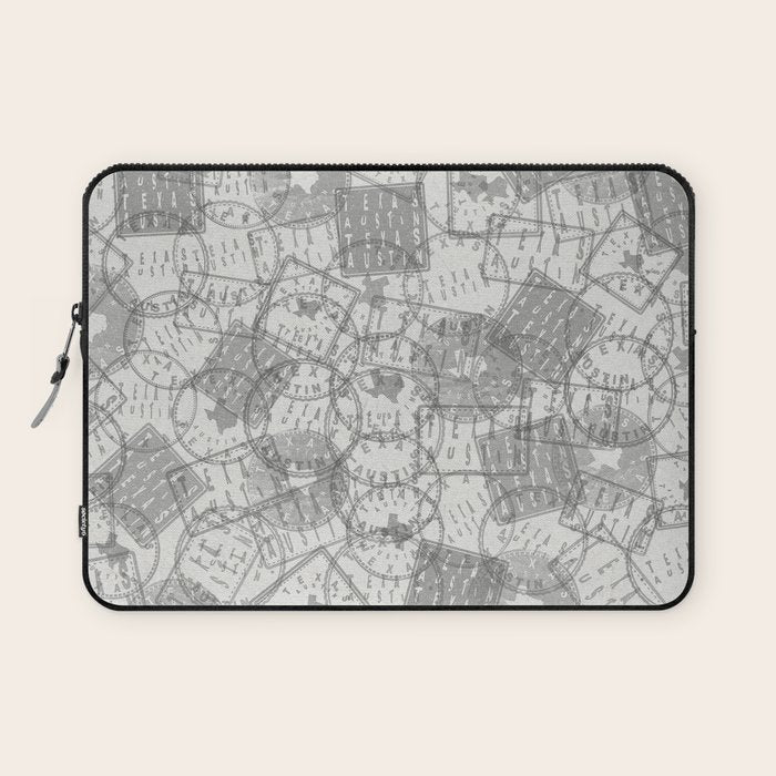 Vintage Texas Austin Travel Stamp Pattern Laptop Sleeve Gallery Image 1