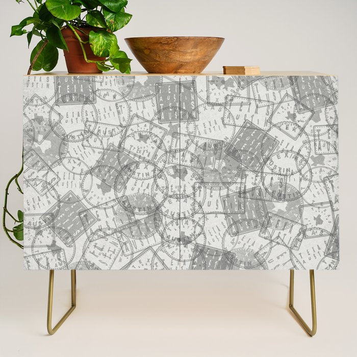 Vintage Texas Austin Travel Stamp Pattern Credenza Gallery Image 1