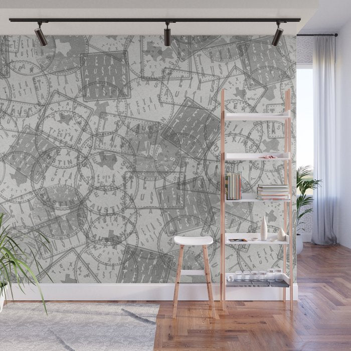 Vintage Texas Austin Travel Stamp Pattern Wall Mural Gallery Image 1