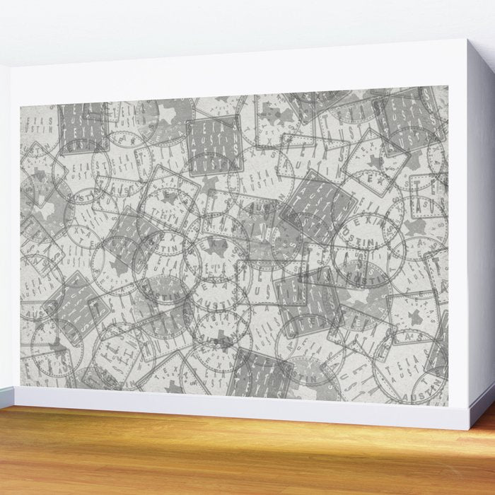 Vintage Texas Austin Travel Stamp Pattern Wall Mural Gallery Image 2