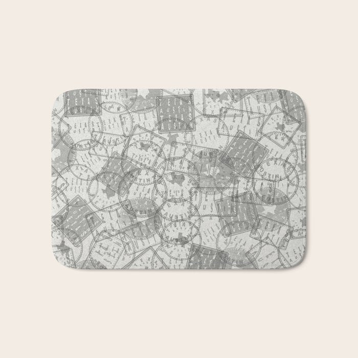 Vintage Texas Austin Travel Stamp Pattern Bath Mat Gallery Image 1
