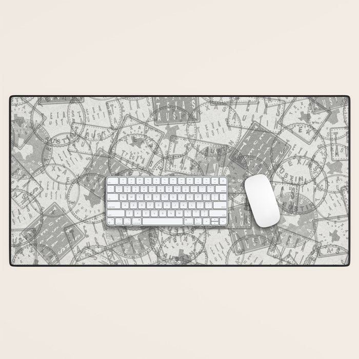 Vintage Texas Austin Travel Stamp Pattern Desk Mat Gallery Image 1