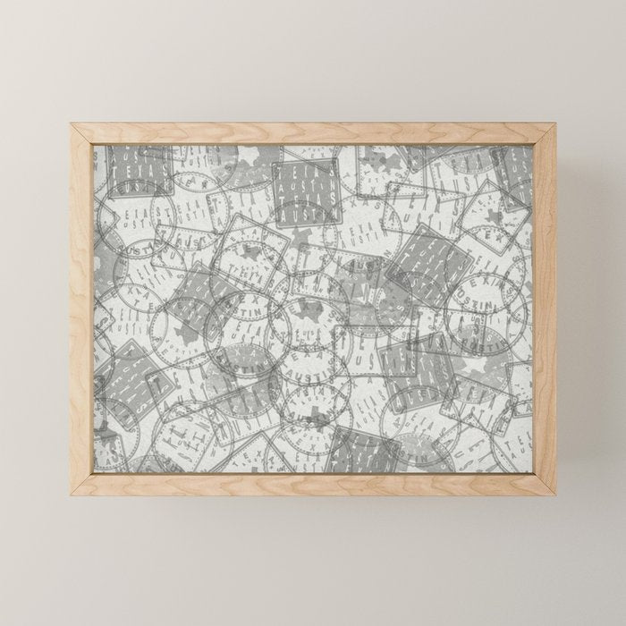 Vintage Texas Austin Travel Stamp Pattern Mini Art Print Gallery Image 1