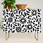 Abstract black and white flower nature art pattern Credenza Gallery Image 1