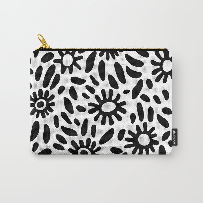 Abstract black and white flower nature art pattern Carry All Pouch Gallery Image 1