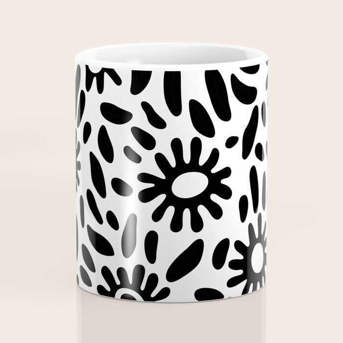 Abstract black and white flower nature art pattern Coffee Mug Gallery Image 4