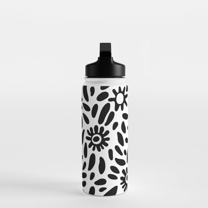 Abstract black and white flower nature art pattern Water Bottle Gallery Image 3