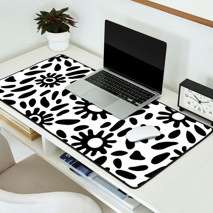 Abstract black and white flower nature art pattern Desk Mat Gallery Image 2