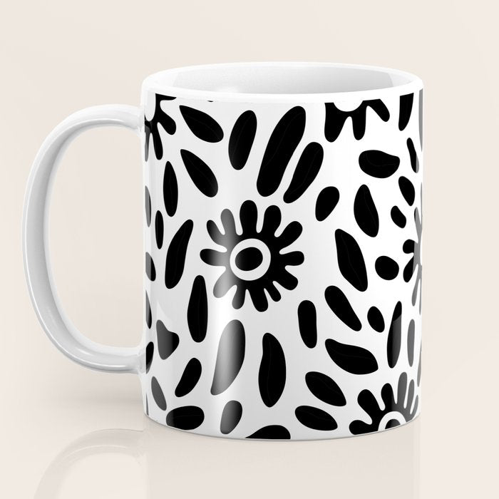 Abstract black and white flower nature art pattern Coffee Mug Gallery Image 3