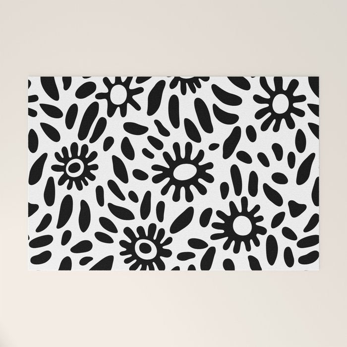 Abstract black and white flower nature art pattern Welcome Mat Gallery Image 1