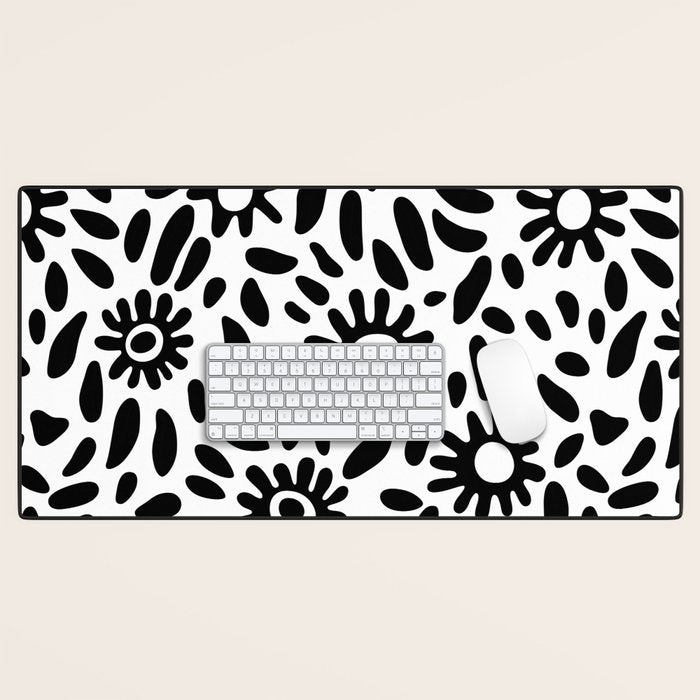 Abstract black and white flower nature art pattern Desk Mat Gallery Image 1