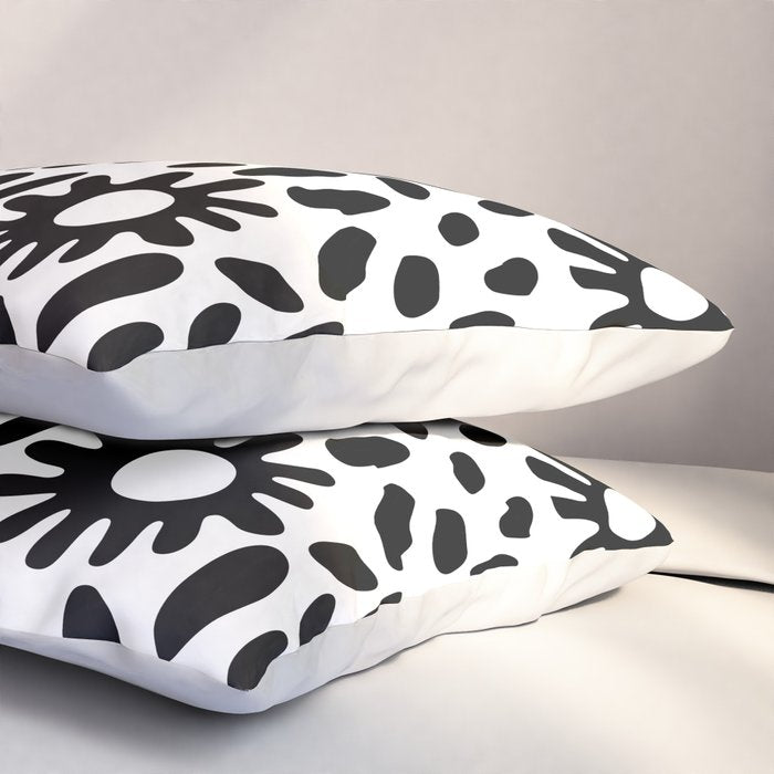 Abstract black and white flower nature art pattern Pillow Sham Gallery Image 3