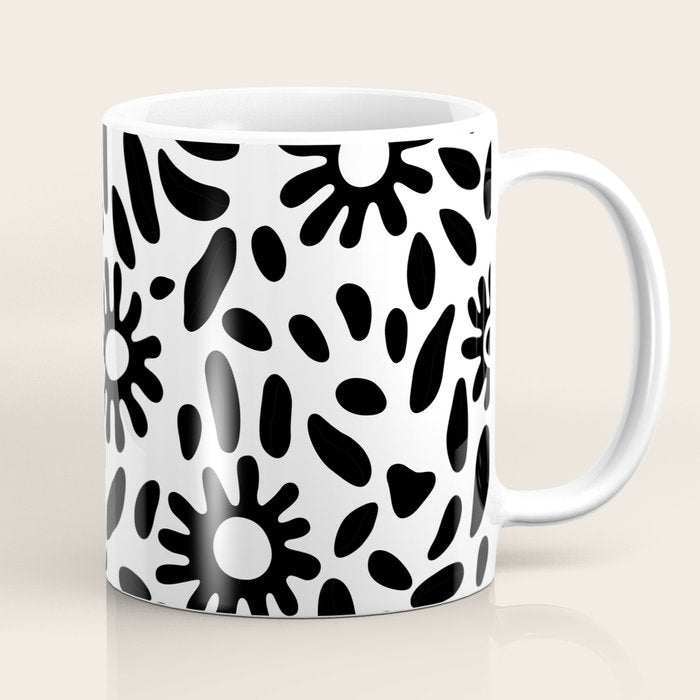Abstract black and white flower nature art pattern Coffee Mug Gallery Image 1