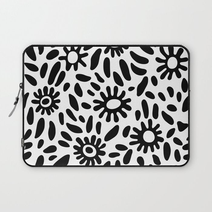 Abstract black and white flower nature art pattern Laptop Sleeve Gallery Image 1
