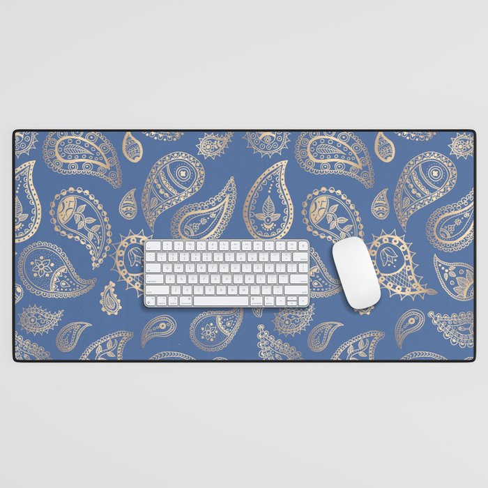 Classic blue and gold paisley Desk Mat Gallery Image 1