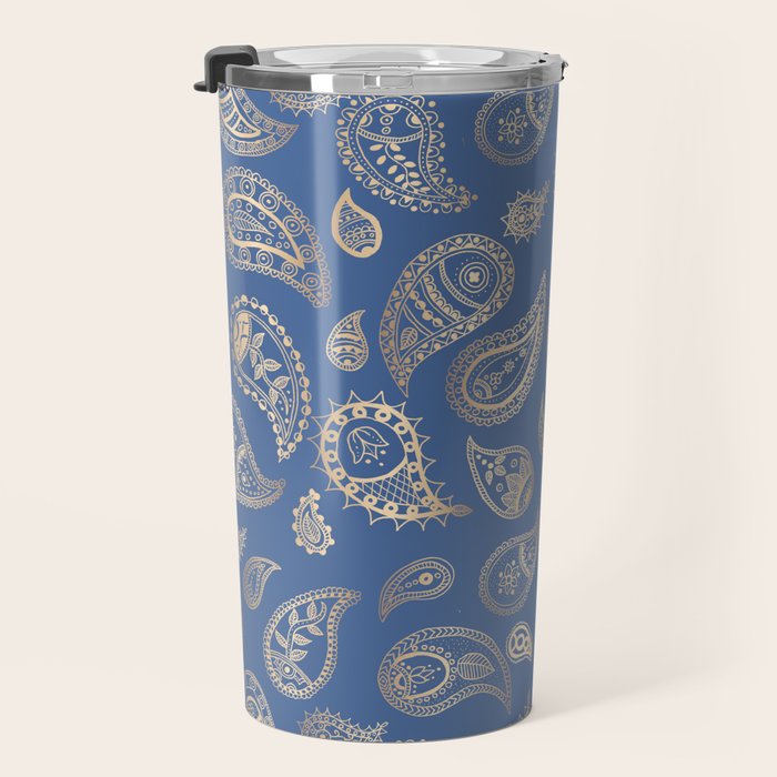 Classic blue and gold paisley Travel Mug Gallery Image 3