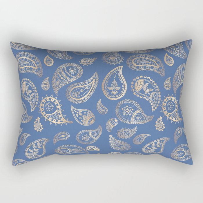 Classic blue and gold paisley Rectangular Pillow Gallery Image 1