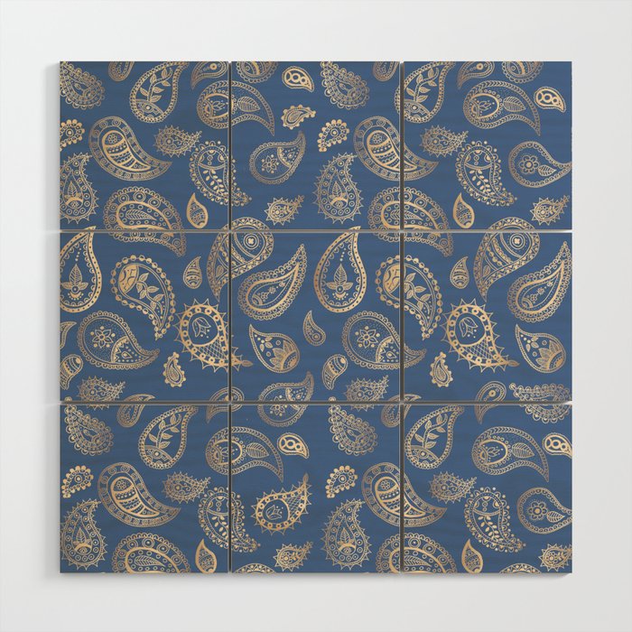 Classic blue and gold paisley Wood Wall Art Gallery Image 1