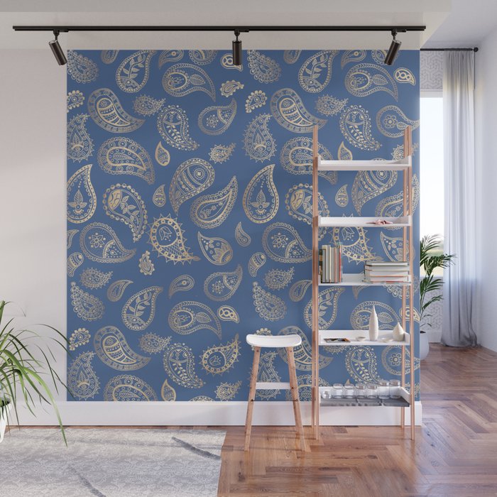 Classic blue and gold paisley Wall Mural Gallery Image 1