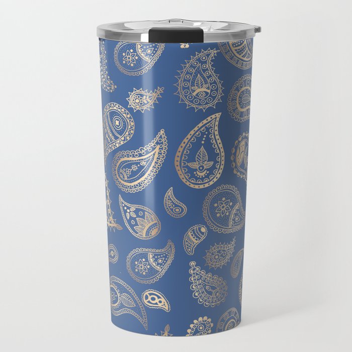 Classic blue and gold paisley Travel Mug Gallery Image 1