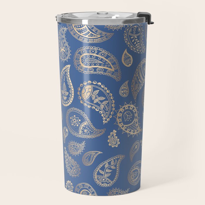 Classic blue and gold paisley Travel Mug Gallery Image 2