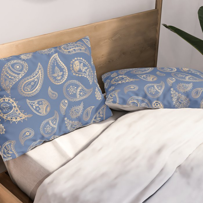 Classic blue and gold paisley Pillow Sham Gallery Image 2