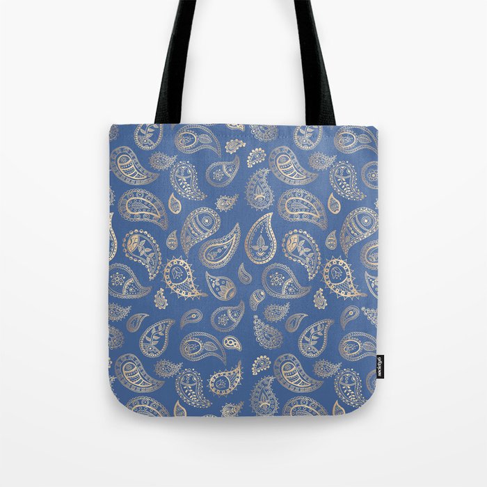 Classic blue and gold paisley Tote Bag Gallery Image 1