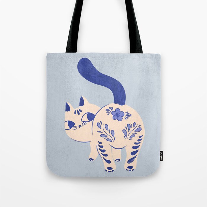 Purrcelin Cat - Pretty Delft Porcelain Kitty Tote Bag Gallery Image 1