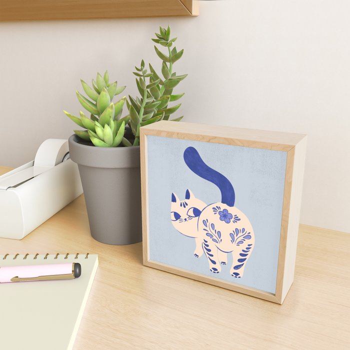 Purrcelin Cat - Pretty Delft Porcelain Kitty Mini Art Print Gallery Image 2