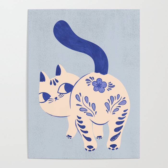 Purrcelin Cat - Pretty Delft Porcelain Kitty Poster Gallery Image 4