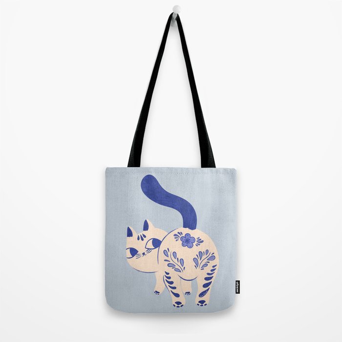 Purrcelin Cat - Pretty Delft Porcelain Kitty Tote Bag Gallery Image 2