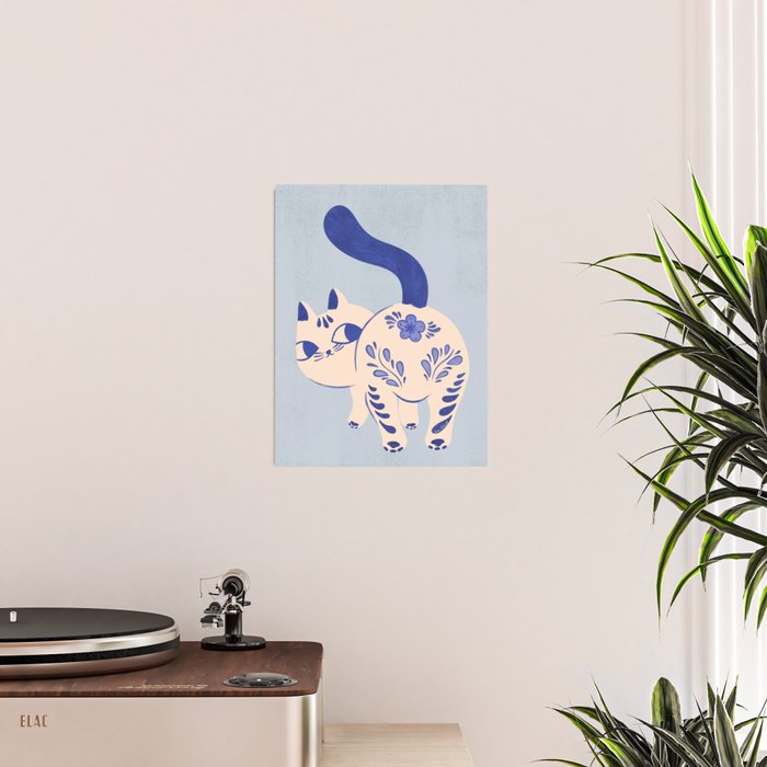 Purrcelin Cat - Pretty Delft Porcelain Kitty Poster Gallery Image 2