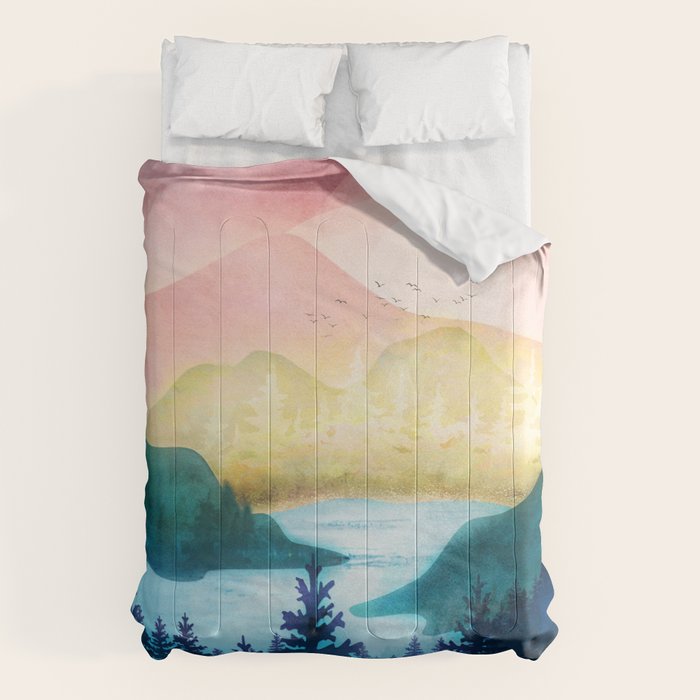 Lake beneath the towering hills Comforter Gallery Image 6