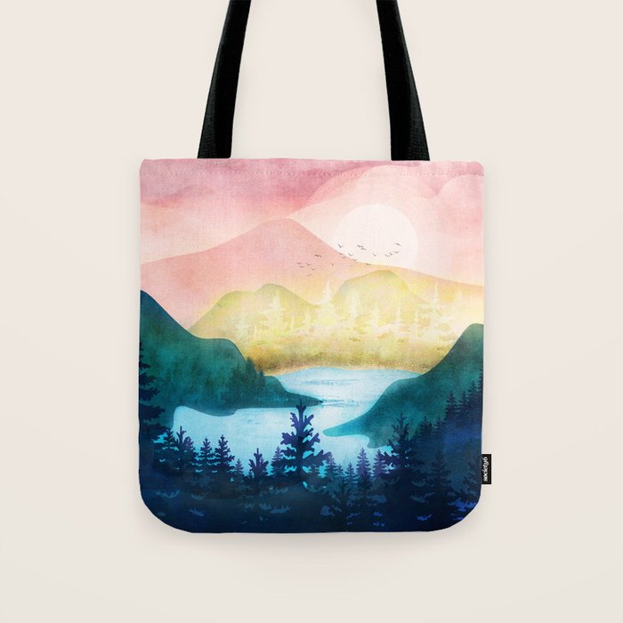 Lake beneath the towering hills Tote Bag Gallery Image 1