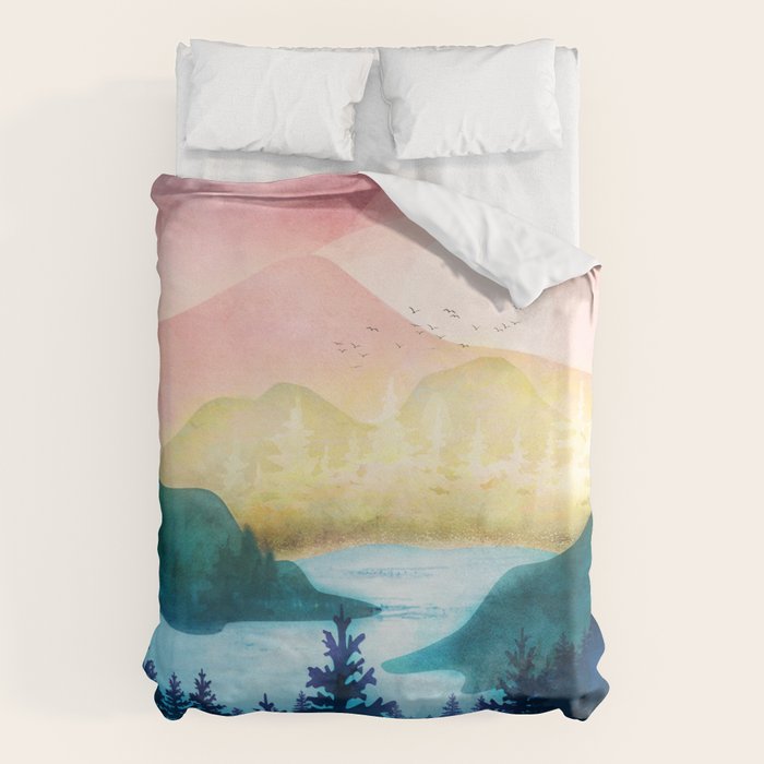 Lake beneath the towering hills Duvet Cover Gallery Image 6