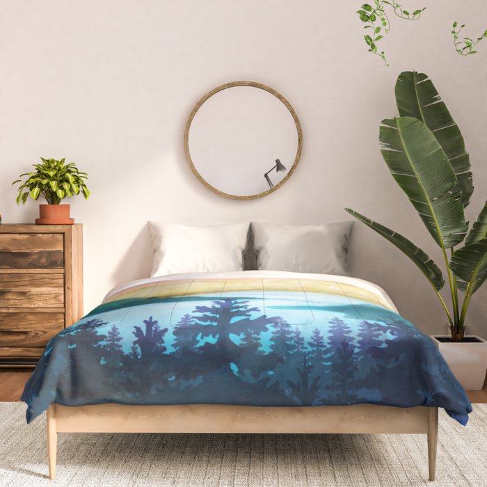 Lake beneath the towering hills Comforter Gallery Image 3