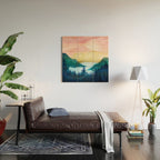 Lake beneath the towering hills Wood Wall Art Gallery Image 2