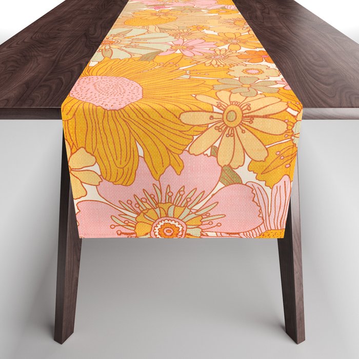 Retro Florals 70s Cream Table Runner Gallery Image 1