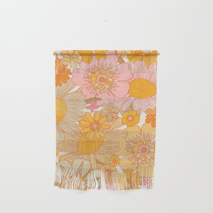 Retro Florals 70s Cream Wall Hanging Gallery Image 1
