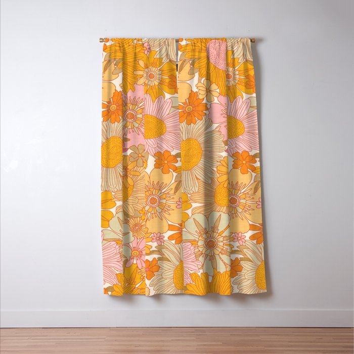 Retro Florals 70s Cream Window Curtain Gallery Image 3