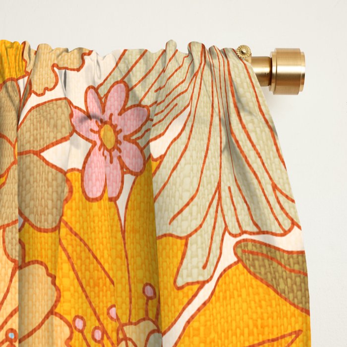 Retro Florals 70s Cream Window Curtain Gallery Image 2