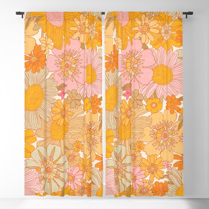 Retro Florals 70s Cream Window Curtain Gallery Image 1